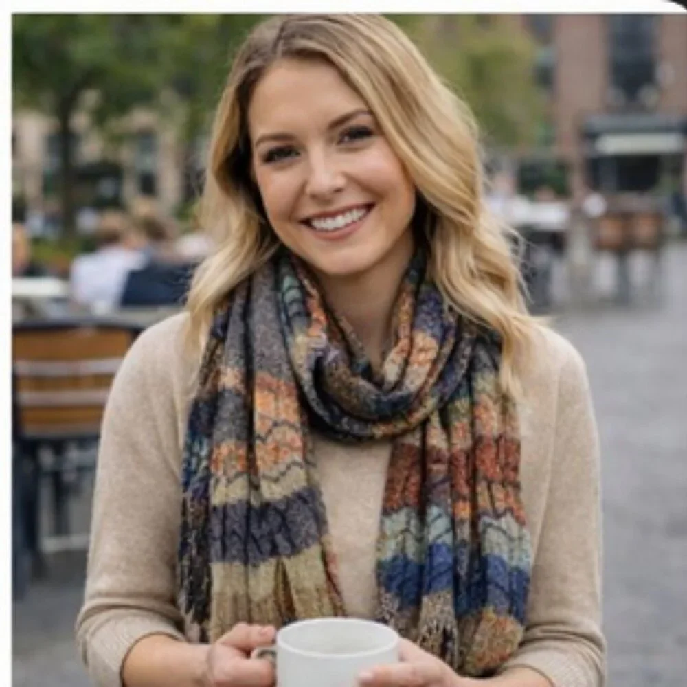 🧶 Textured Chevron Stripe Scarf with Fringe | Cozy & Artful Layers